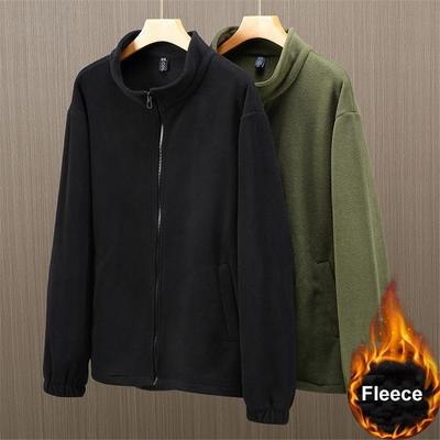 Solid Color Polar Fleece Jacket Men Winter Thcik Warm Fleece Jacket Coat Plus Size Fashion Casual Polar Fleece Coat Male