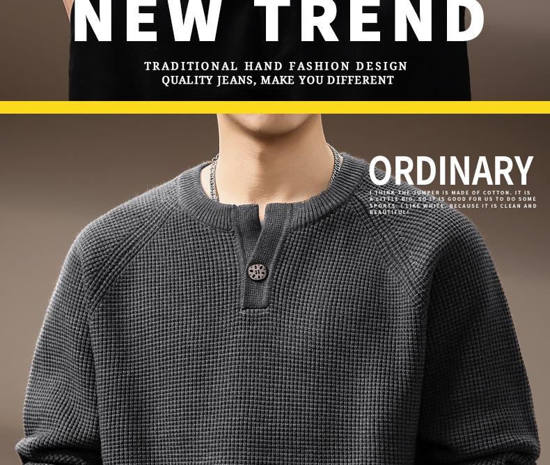 High-End Men's Retro Henley Collar Knitwear - Autumn Casual Loose Fit Sweater