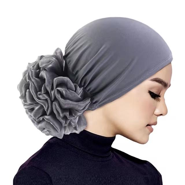 

Women s Hijabs Turban Big Flower Elastic Cloth Hair Bands Hat Beanie Ladies Muslim Solid Hair Loss Scarf Cap Hair Accessories