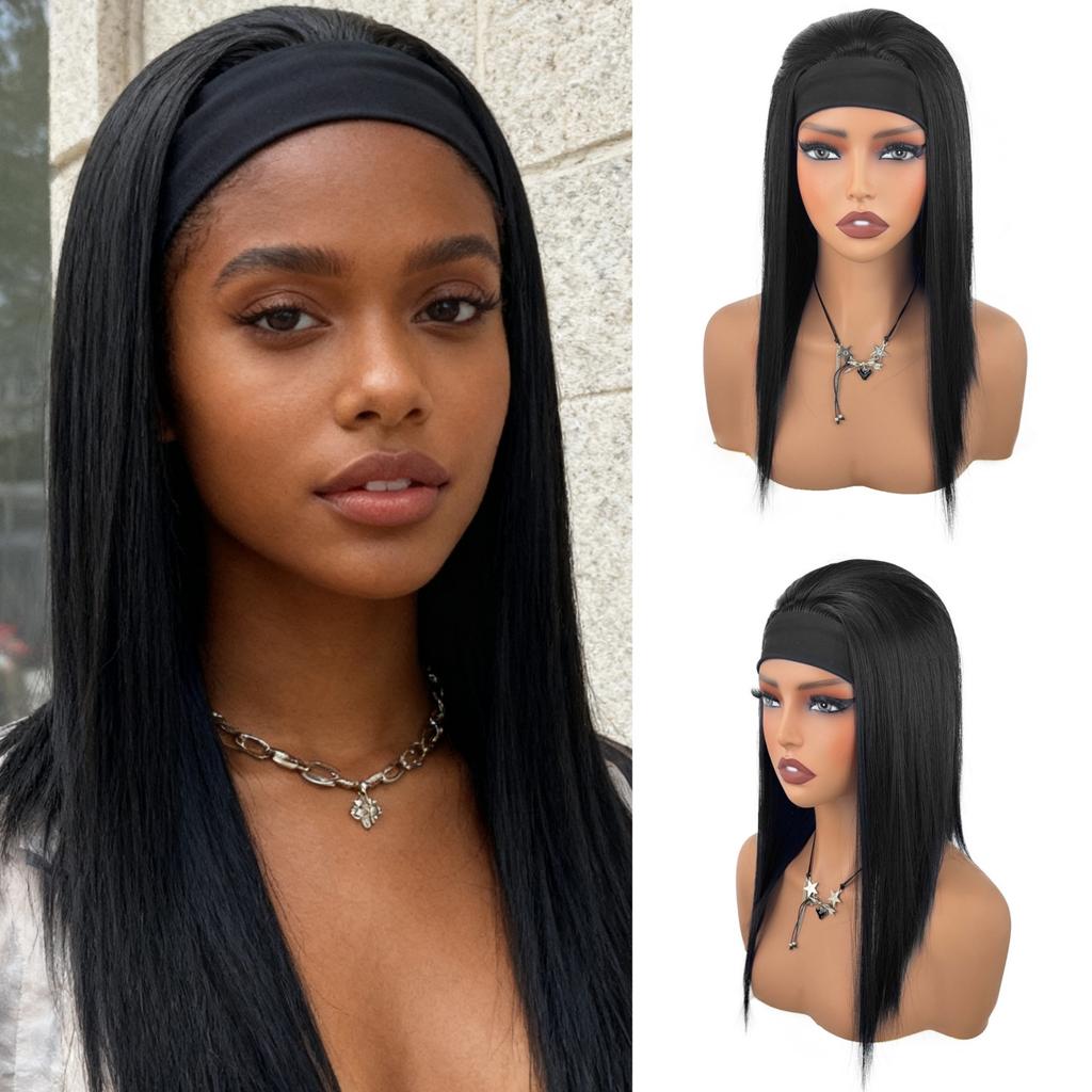 European American African Fashion Women's Headscarves Wigs Long Straight Hair Ice Silk Hairbands Synthetic Headbands