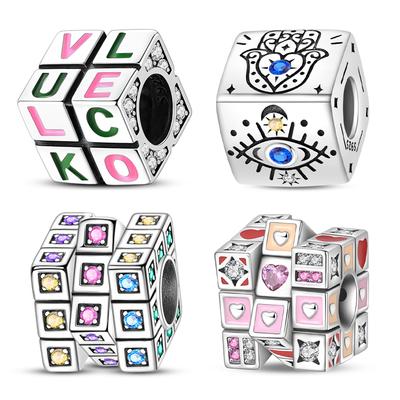 Copper Colorful Love Magic Cube Charms Beads Fit Original Bracelet Necklace Fine Diy Birthday Jewerlry Accessories