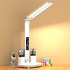 LED Desk Lamp with Pen/Phone Holder Rechargeable Dual Head Study Desk Lamp Digital Clock Desk Lamp Night Light with 3 Color Modes Touch Control