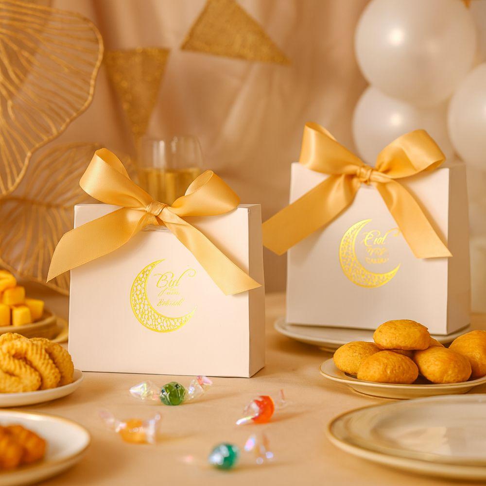 10 Stück Papier Eid Mubarak Geschenkbox Seidenband Snacks Geschenkbox Kreative Süßigkeitentaschen Eid Al Adha