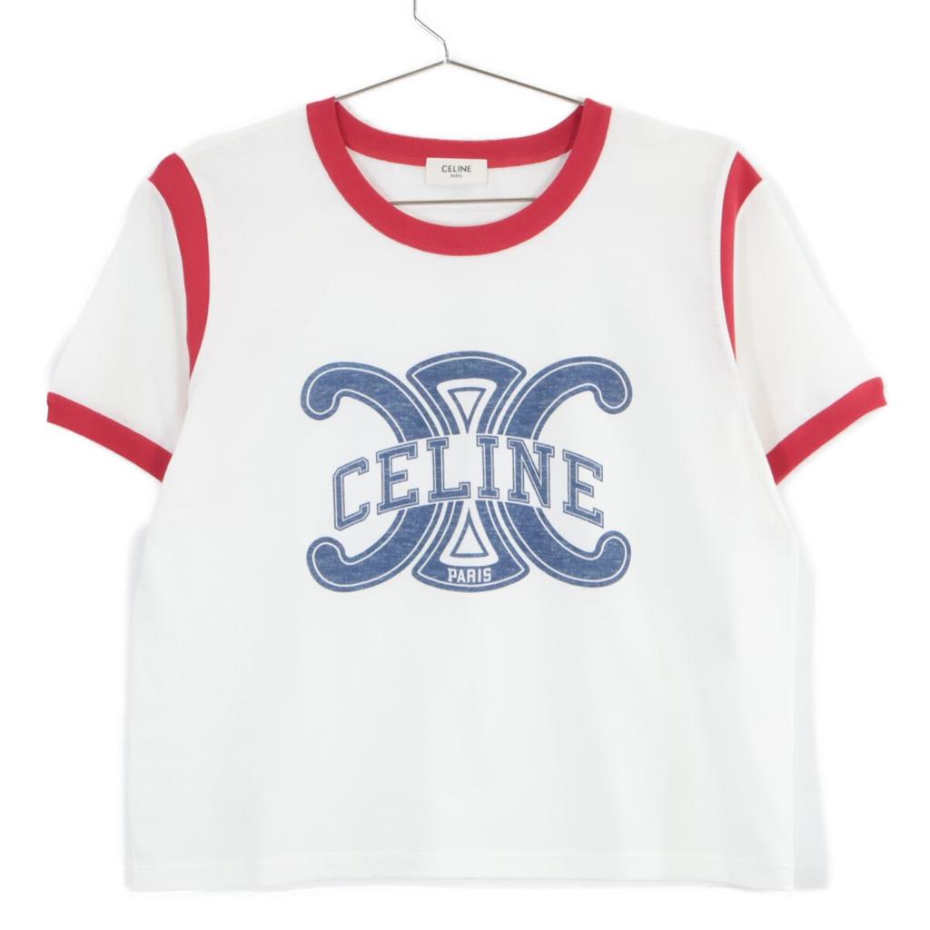 Celine Excellent Condition, Genuine Domestic Product, 2X58B671Q Triomphe Logo Short-sleeved T-shirt Tops S White X redUsed
