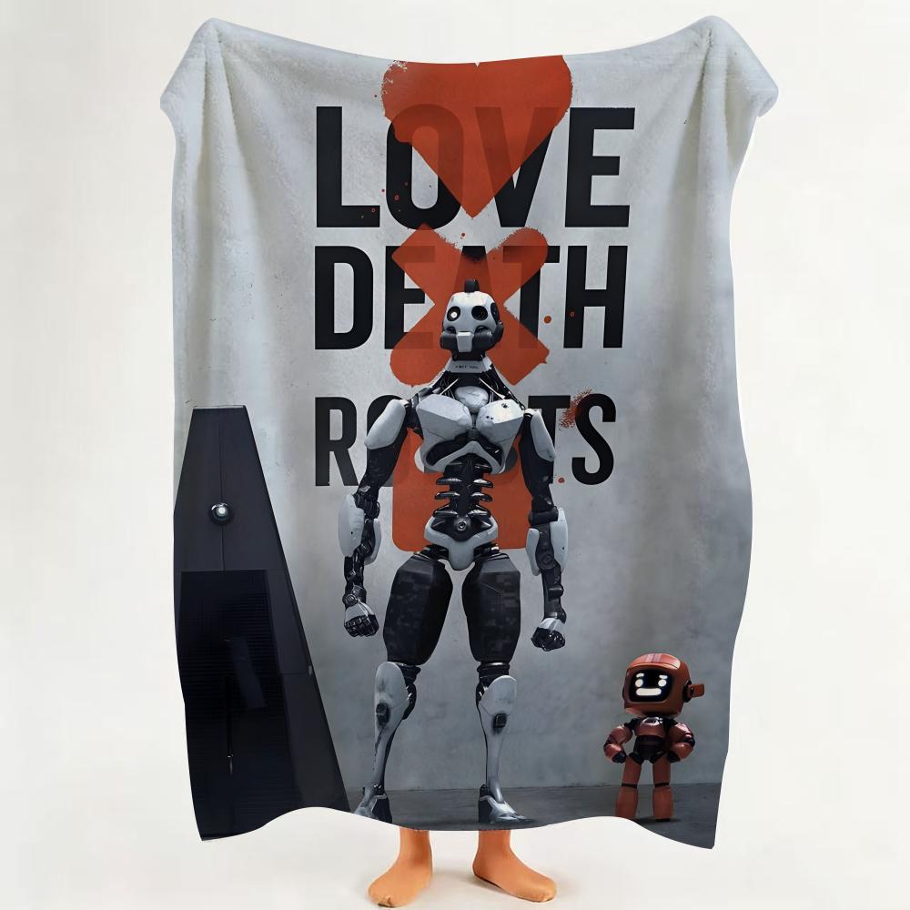 animation L Love D Death R Robots Throw Flannel Throw Blanket Suitable for Sofa Living Room Bedroom
