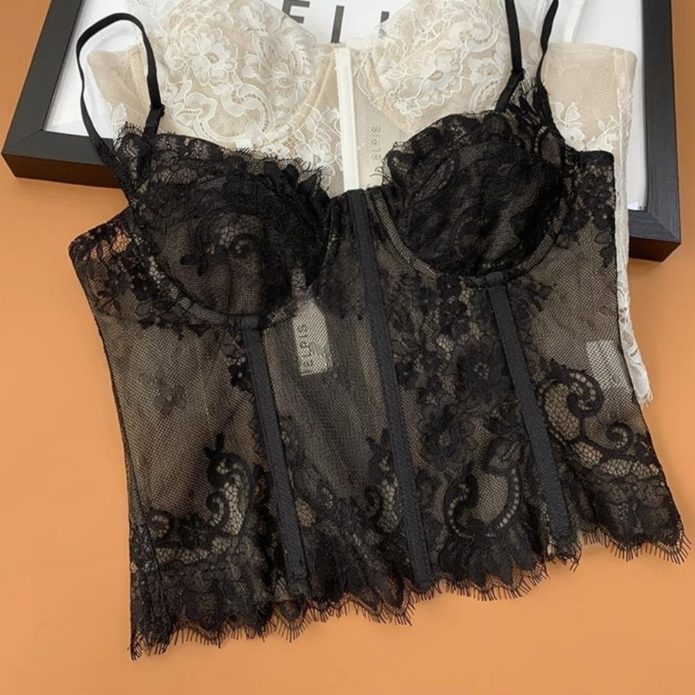 Back Chest Buckle Lace Corset Fish Bone Wrapped Suspender Vest Lace Camisole  Party