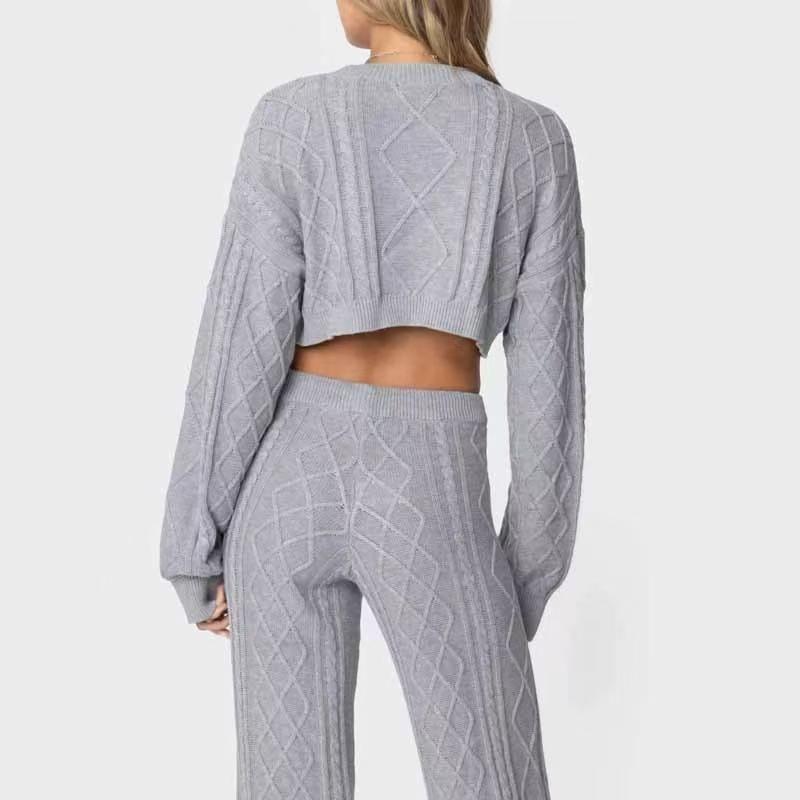 Fashion Wind Loose Knitting Crop Top Top and Trousers Suit Knitted Crop Top and Pants Set
