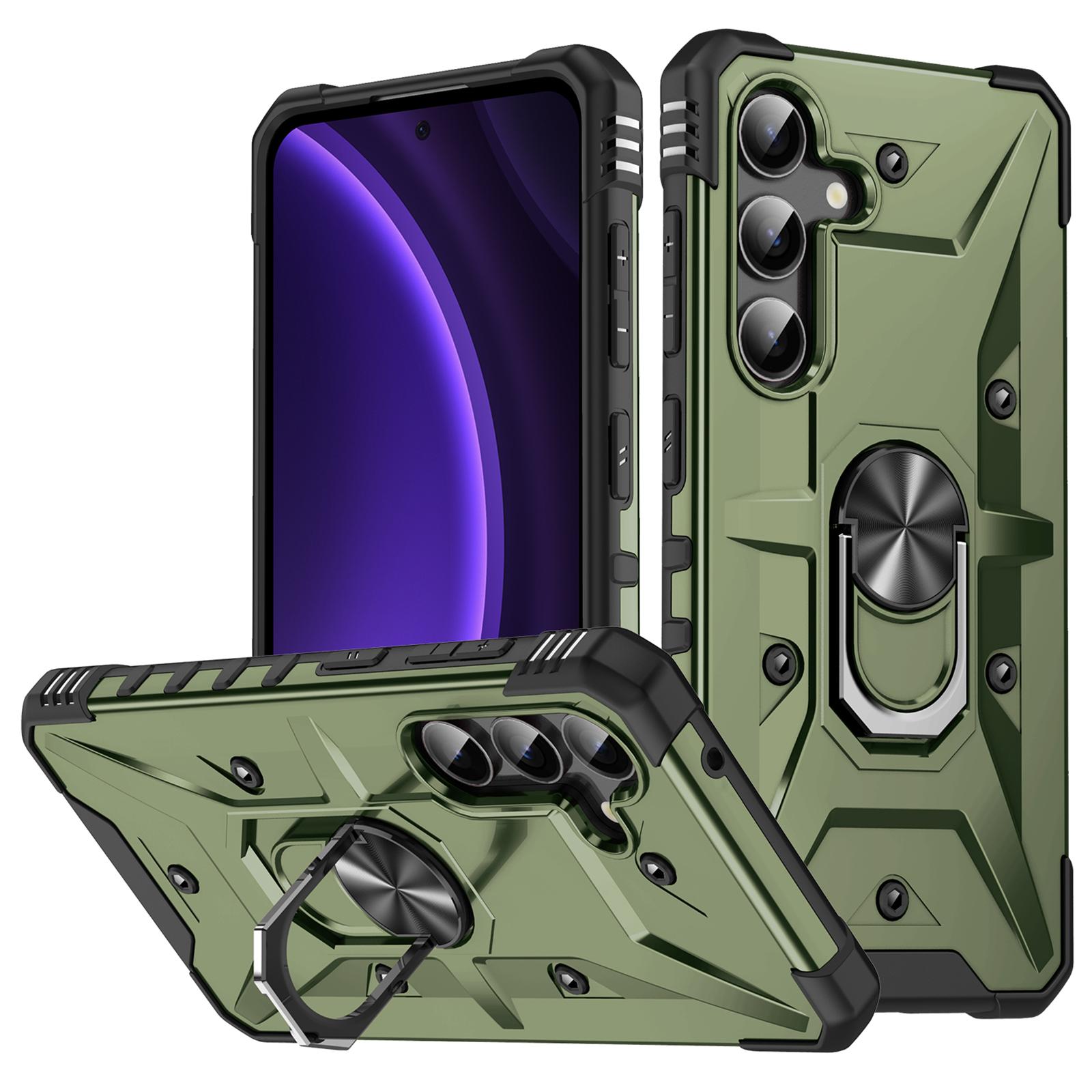 

For Samsung Galaxy S24 FE Case PC+ TPU Anti-Drop Phone Cover with Ring Kickstand Army Green