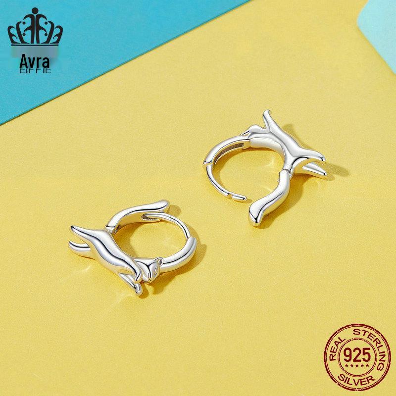 925 Sterling Silver Lively Cat Earrings: Versatile Platinum-Plated Kitten Jewelry for Women