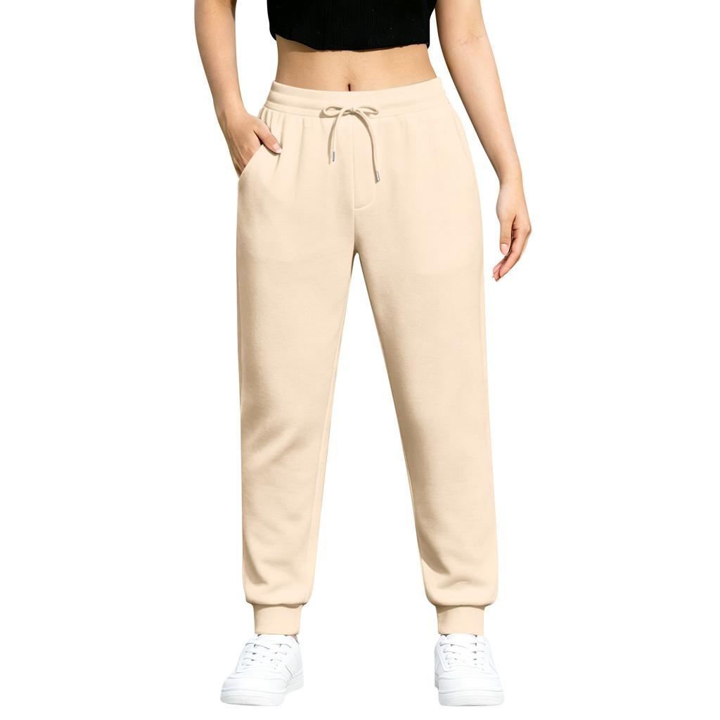 Women's Lined Wide Leg Joggers with Pockets - Loose Fit Straight Leg Sweatpants for Casual Wear