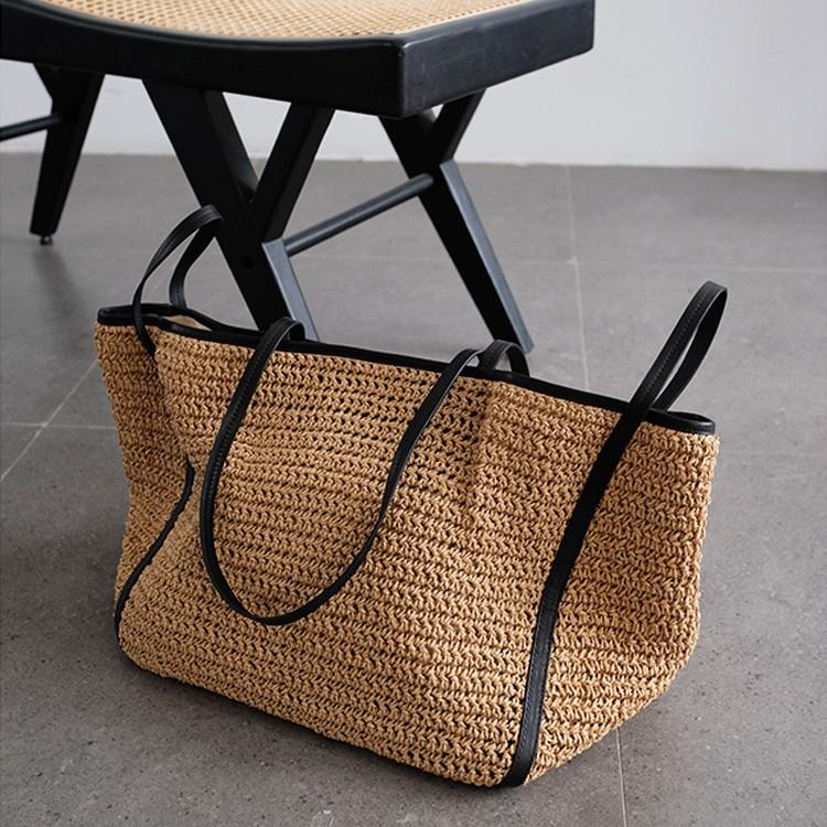 Bolsos de Mimbre Tejidos Casuales Diseño Grande de Lujo Capacidad Bolso de Mano Playa Hombro Simple Bolso de Mujer Compras Verano bolsos