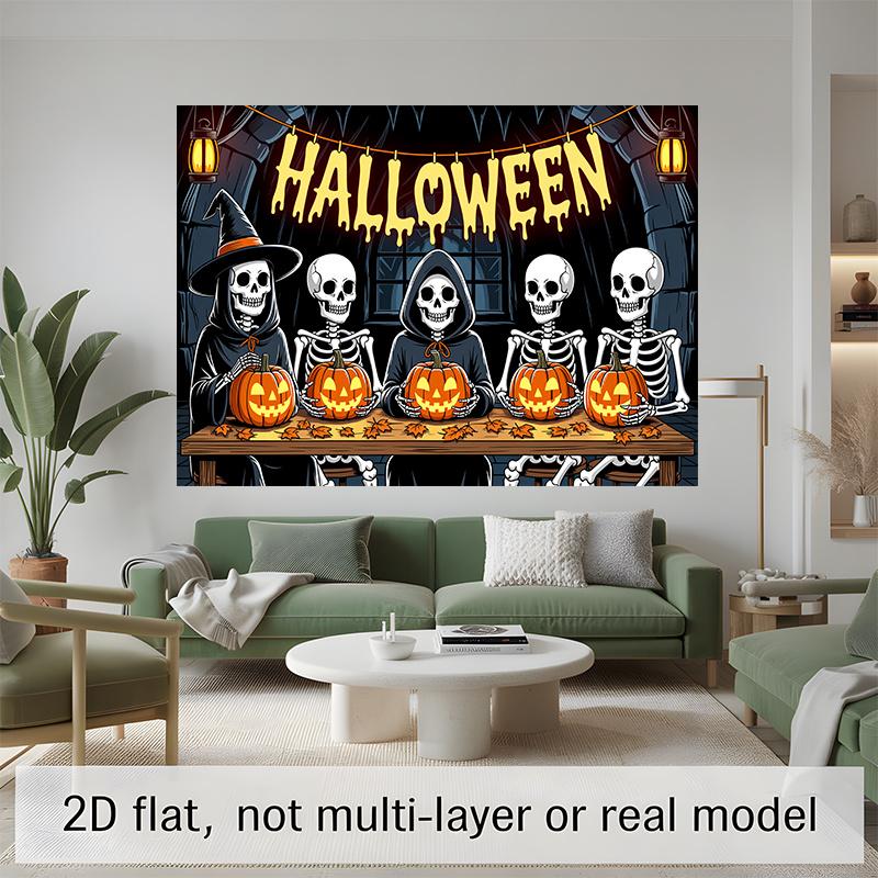 Party Backdrop Halloween Flat Banners Skeletons Pumpkin Celebrations Wedding Enthusiasts Celebration Photo Booth Front Door Decor