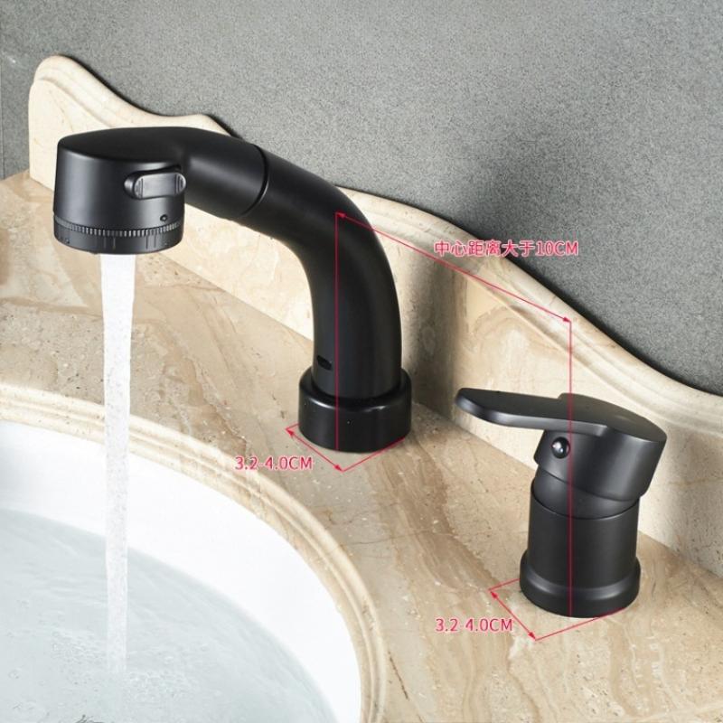 All-Copper Body Split Lift Pull Faucet Rotatable Cold Double Hole Three Hole Basin Hot Water Mixing Valve Washbasin