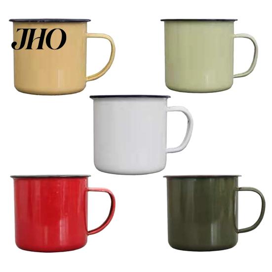Kitchen Cup 120/240/350/500ML Vintage Enamel Mug with Handle Heat-resistant Large Capacity Tea Milk Water Coffee Drinking Retro Decoration 1960s Style