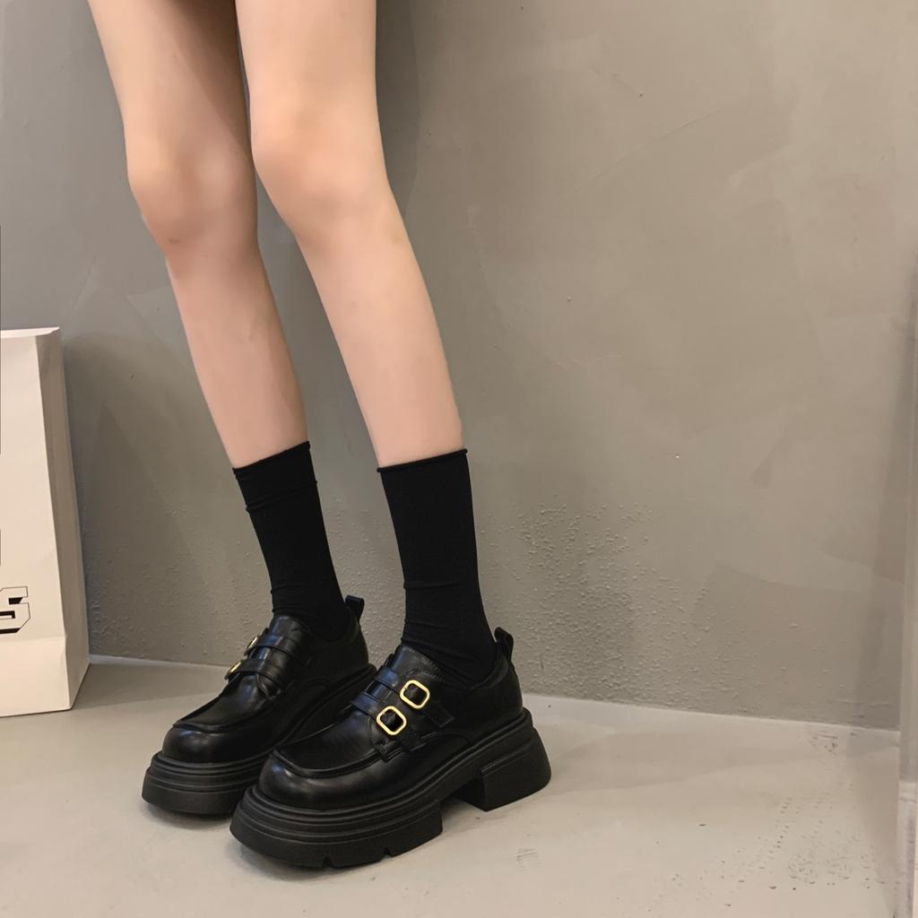 British style retro platform thick heel small leather shoes women's 2025 winter new versatile double buckle belt Mary Jane single shoes women