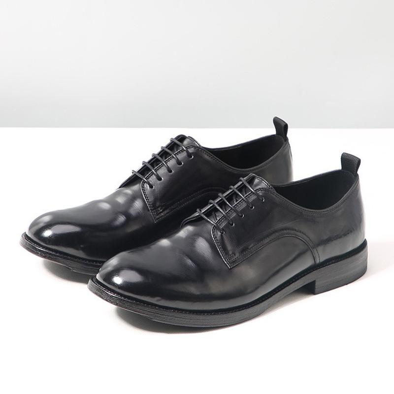 Japanese Style Big Head Thick Heels Oxfords Shoe Mens Genuine Leather Lace Up Low Top Vintage Round Toe Black Social Derby Shoes