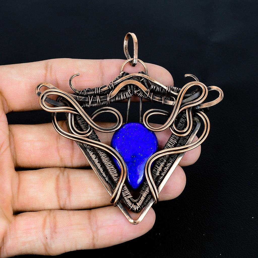 Lapis Lazuli Pendant Handmade Gemstone Jewelry, 999 Copper Wire Wrapped Pendant ,Unique Design Jewelry Pendant