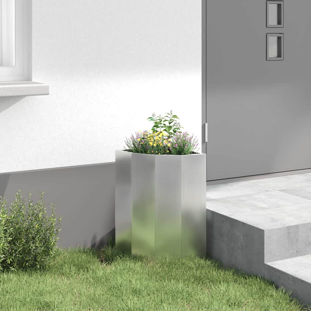 Corner Planter Silver 30 X 30 X 50 Cm Galvanized Steel
