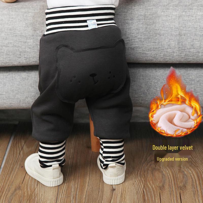 Baby Plush High-Waist Warm Pants for Boys and Girls - Autumn and Winter Belly Protection