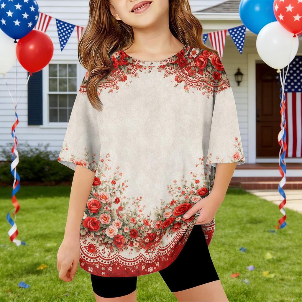 Kids Independence Day Print Round Neck Short Sleeve Casual T-shirt