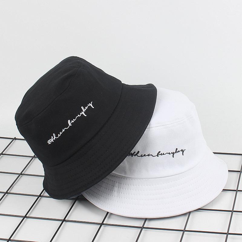 Simple Bucket Hats Letter Embroidery Unisex Adult Sun Hat Outdoor Street Couple Fisherman Hat