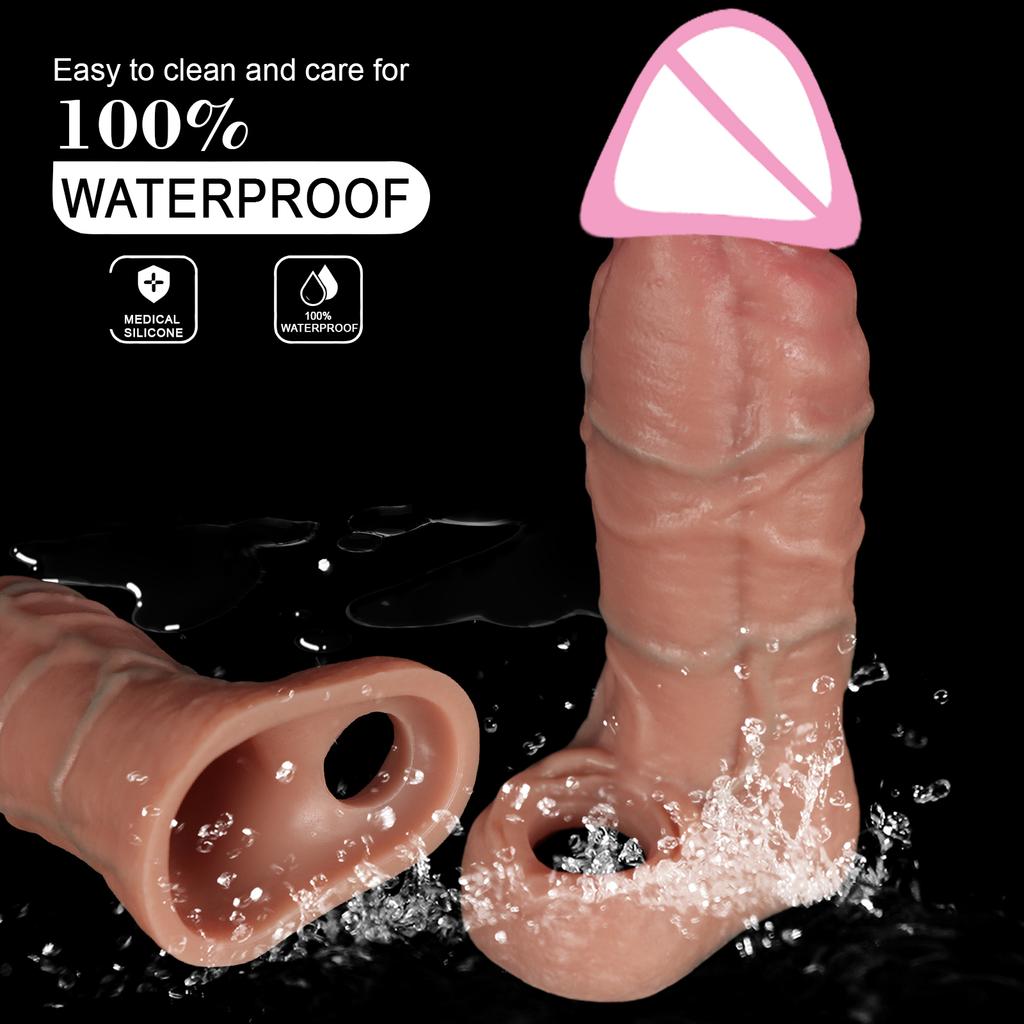 New Realistic Penis Sleeve Soft Condom Penis Extender Hollow Cock Cover Adult Sex Toys Women Men Gay Masturbador 18