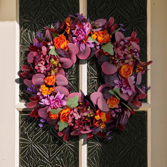 Fall Wreath Vibrant Color Bow-knot Design Easy to Hang Multipurpose Thanksgiving Front Door Garland Autumn Decoration