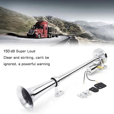Single-tube Trumpet Electric Horn Chrome Air Horn Loudspeaker Kit 150dB 12V/24V Universal for Train