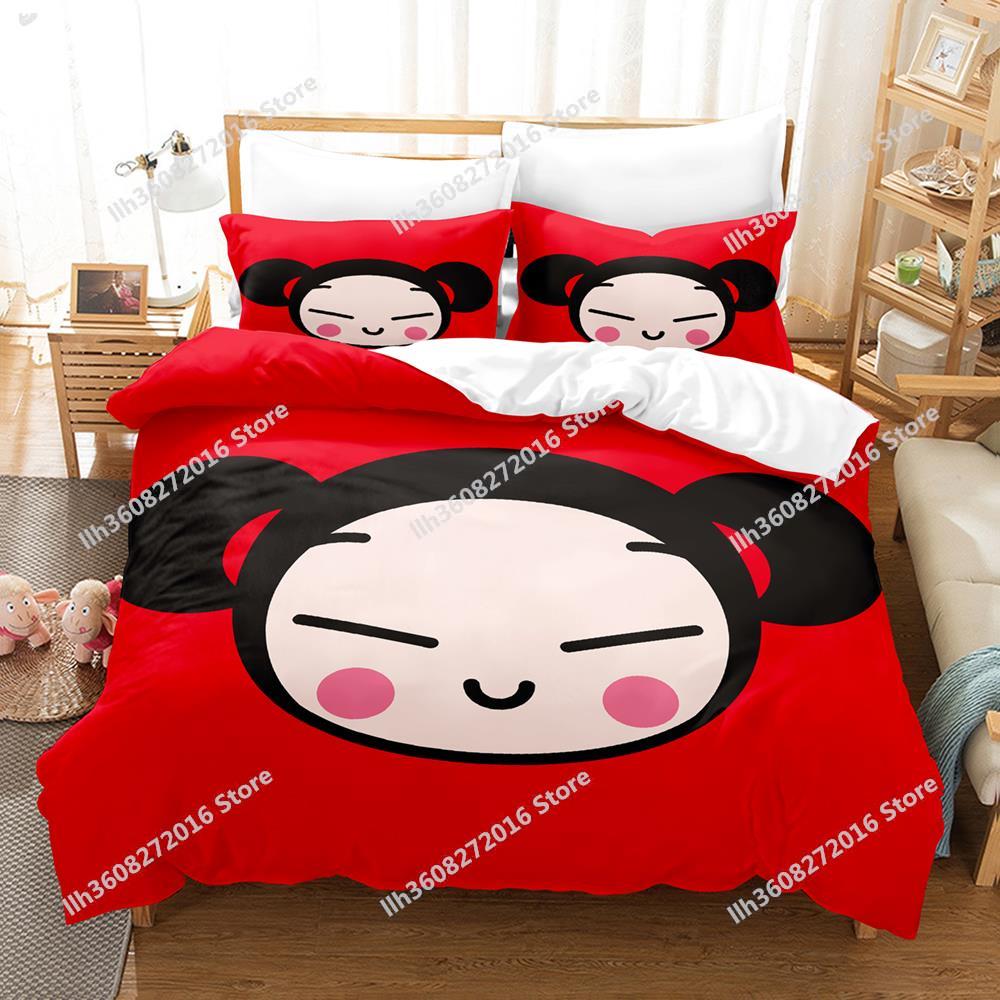Kawaii Pucca Bedding Set Single Twin Full Queen King Size Bed Set Adult Kid Bedroom Duvetcover Sets 3D Print Anime Bed Sheet Set
