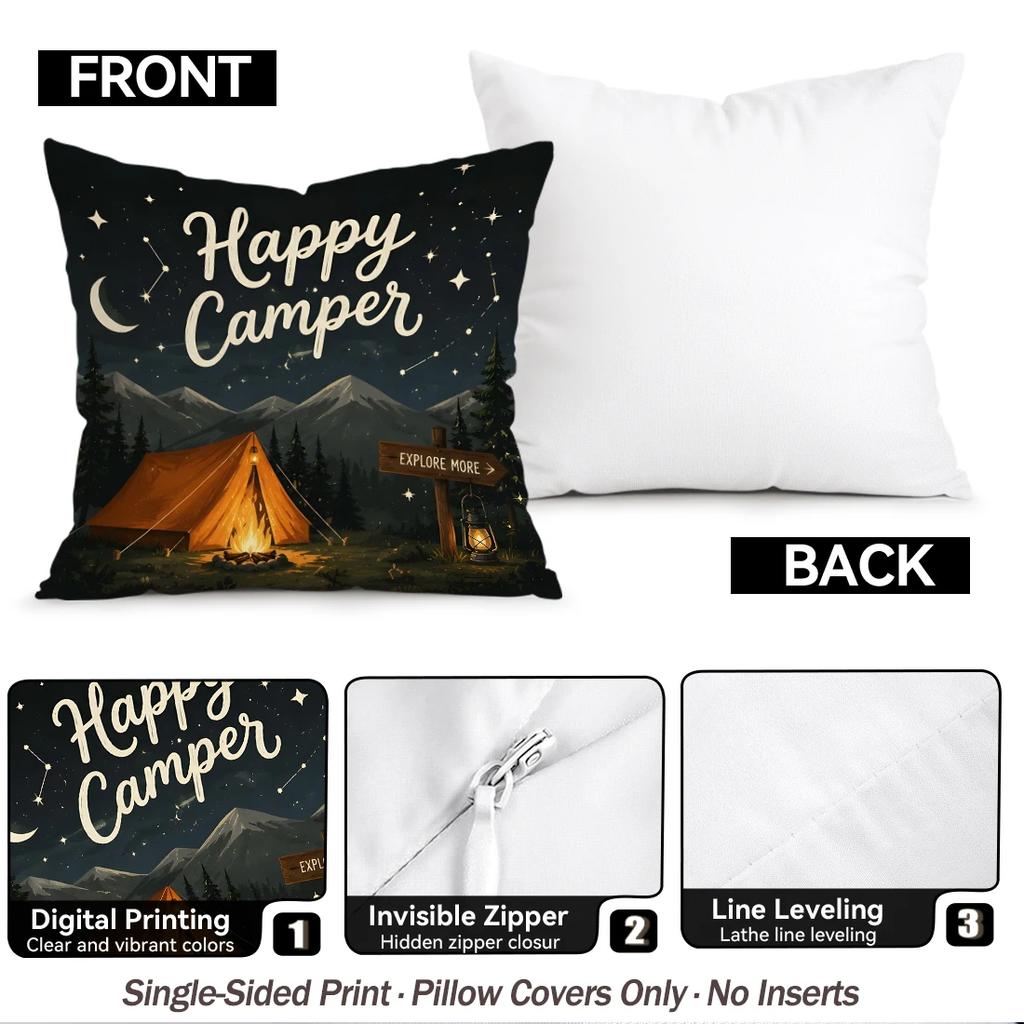 1pcs/4pcs Camping Adventure Cushions Pillowcase Polyester Cushion Cover Throw Pillow Pillowcover Home Car Sofa Decor