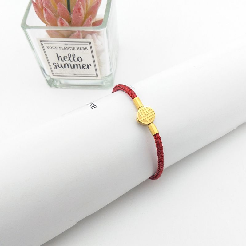 Lucky Beads Wire Rope Bracelet Steel Wire Couple Year of Fate Red Carrying Strap Thread Magnetic Buckle Bracelet Rope