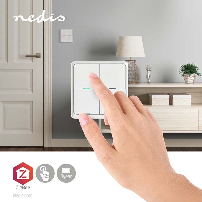 Smart Wall Switch - NEDIS - Zigbee 3.0 - 4 Buttons - 12 Months Battery Life - Wireless
