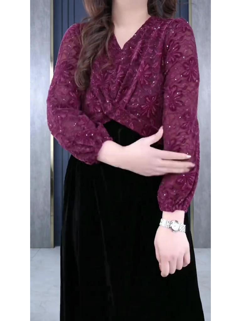 Spring Luxe Lace Jacquard Velvet Plus Size Dress for Women