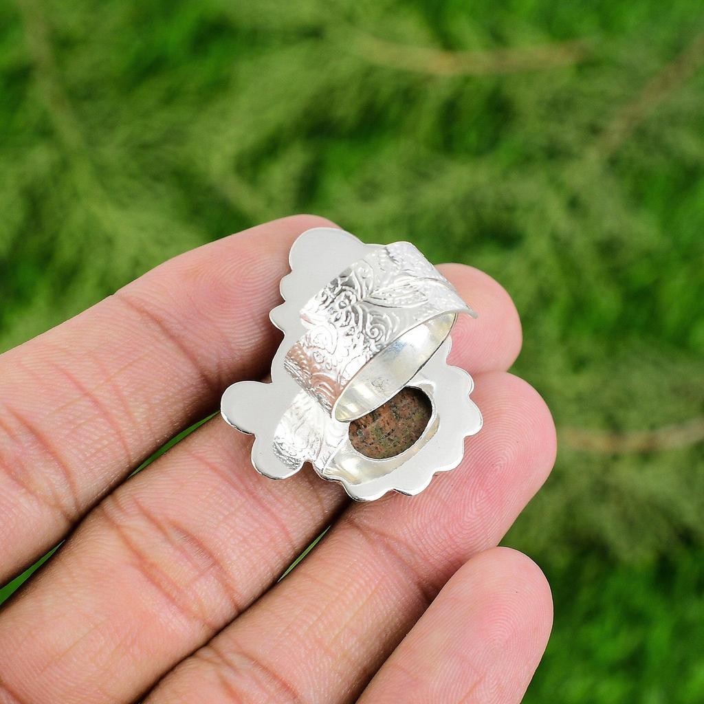 Mothers day Deal 925 Silver Unakite Gemstone Wedding Promise Statement Boho Ring