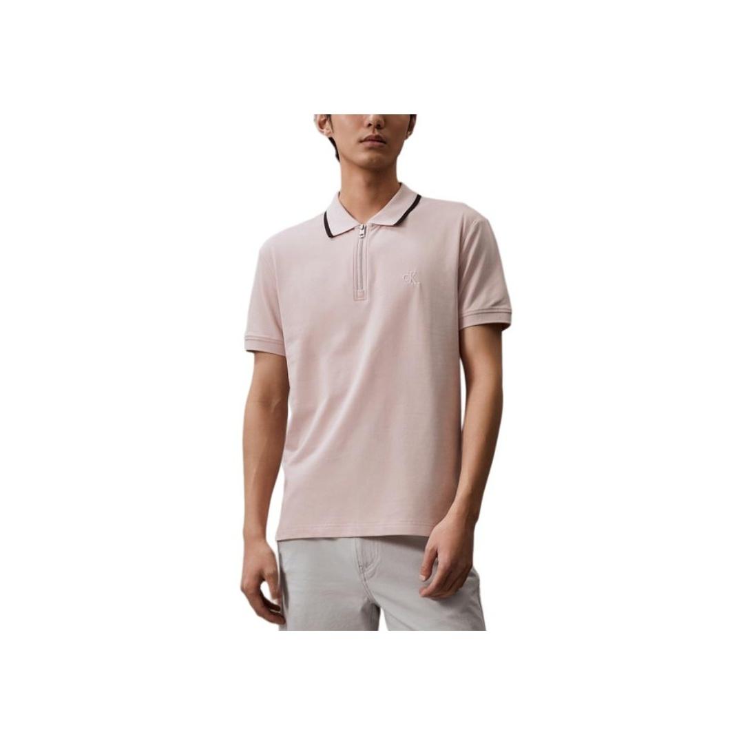

Calvin Klein Jeans Mesh Embroidered Half-Placket Trimmed Polo Shirt Men tops Shell-Pink J326332-TF6 L