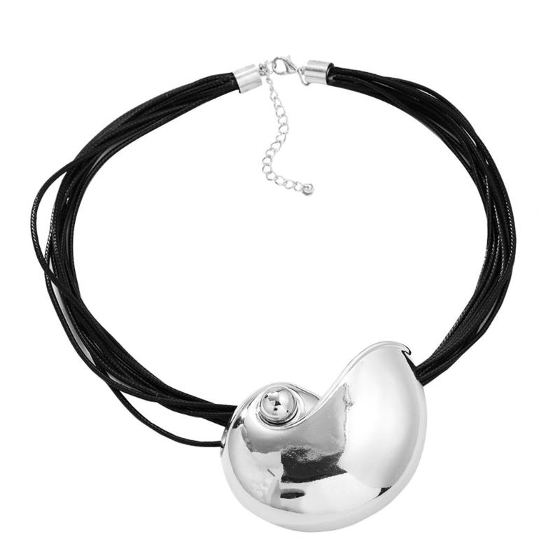 

Exaggerated Gold/Silver Conch Pendant Necklace for Women and Girls Fashionable PU Leather Rope Chain Choker Jewelry срібний