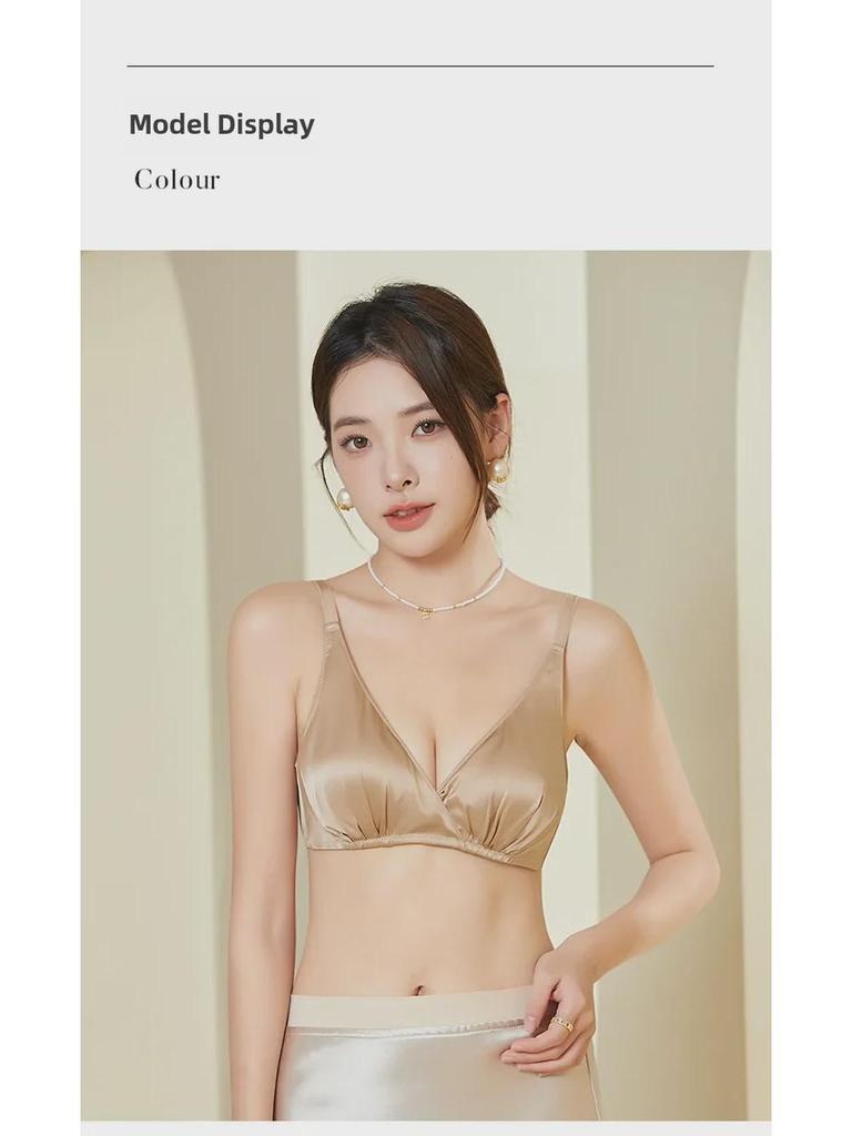 Tangge Double-Sided Mulberry Silk Gathered Bra - Smooth, Steel-Free, Thin, 19 Momme