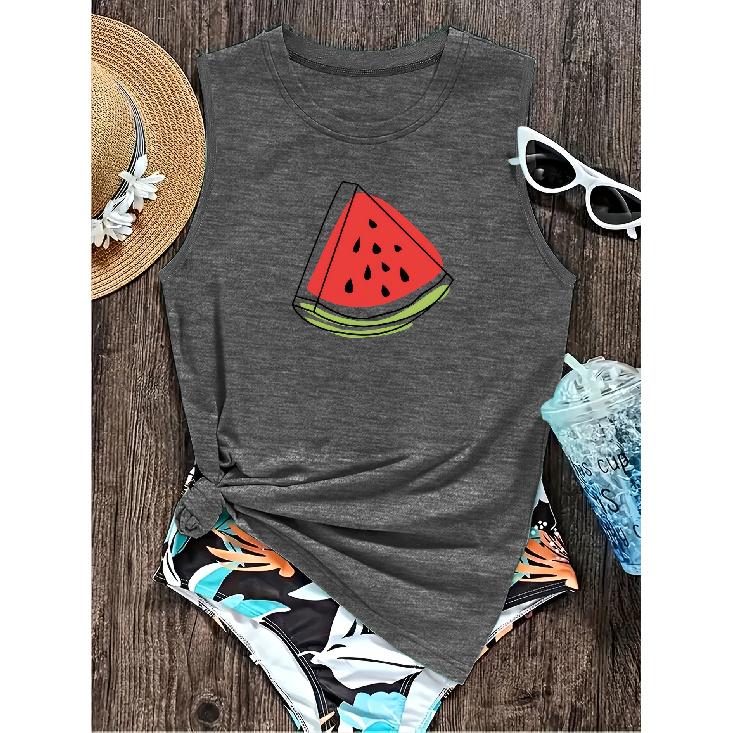 Elegant Vest for Women Simple watermelon slice print casual loose summer tank top Fashionable, unique, and refreshing, suitable for commuting,