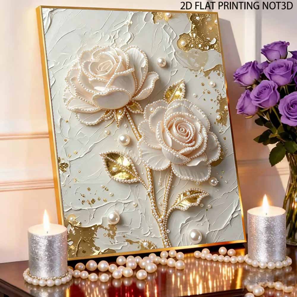 30x40cm White Rose Pearl Painting Kit Frameless DIY Pearl Diamond Art for Adults & Beginners Handmade Gem Art Home Wall Decor & Gift Idea