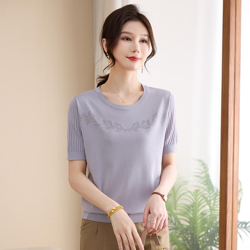 

2026 Stylish Summer T-shirt for Moms - Short Sleeve Mother’s Day Top for Middle-aged & Elderly Women 3XL (recommended 150-165 jin)