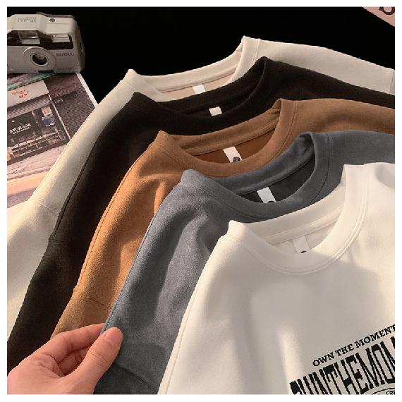 Short Sleeve t Men's Trendy Summer Loose Fit Five-Sleeve T-Shirt ins Simple Printed Top