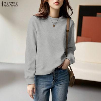 Women Casual Round Neck Loose Long Sleeve Tee Tops