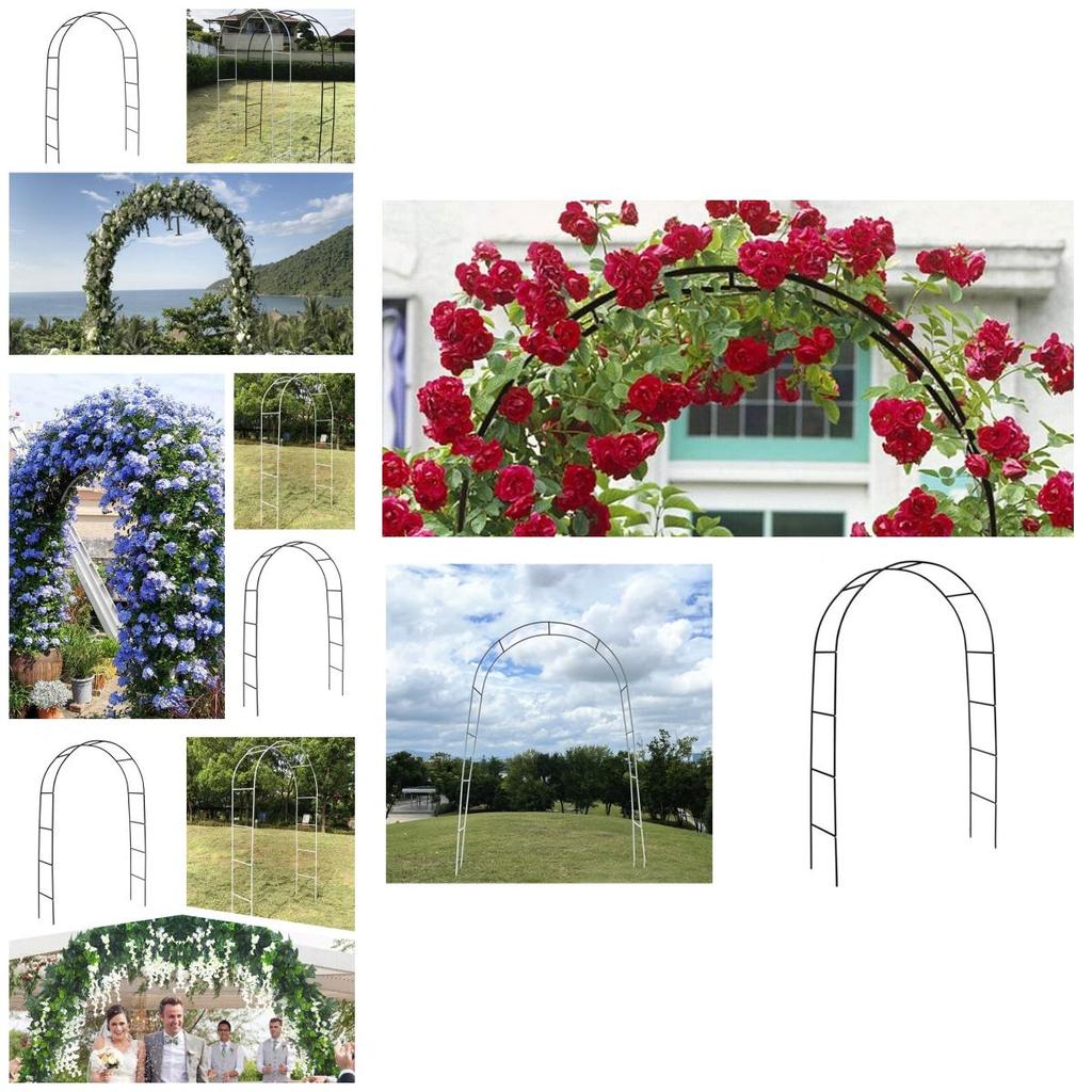 Simple Style Arch Trellis For Climbing Plants Foldable Metal Frame Black/white