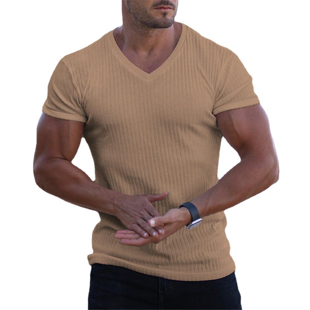Men's V-Neck Solid Color Short-Sleeve Summer Sports & Casual Shirt