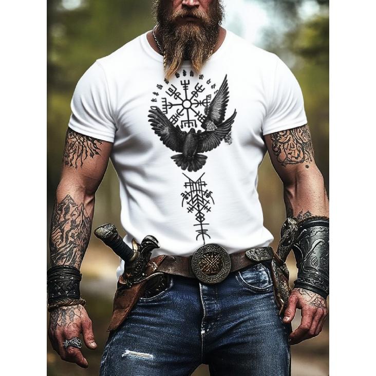 Men s Nordic Graphic T-Shirt- Lightweight Breathable Tee, Big& Tall Sizes Available- Everyday Casual& Themed Events- Washable Round Neck Shirt- Fast S