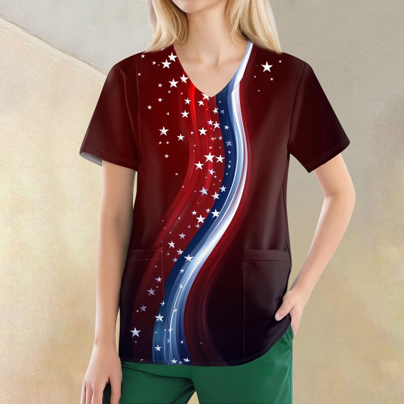 

Женские модные повседневные топы с v-образным вырезом и защитная спецодежда с принтом XL винный