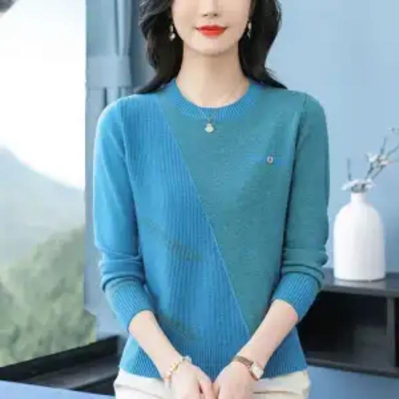 2025 Neuer Colorblocking Rundhals Locker Slim Strickpullover für Damen