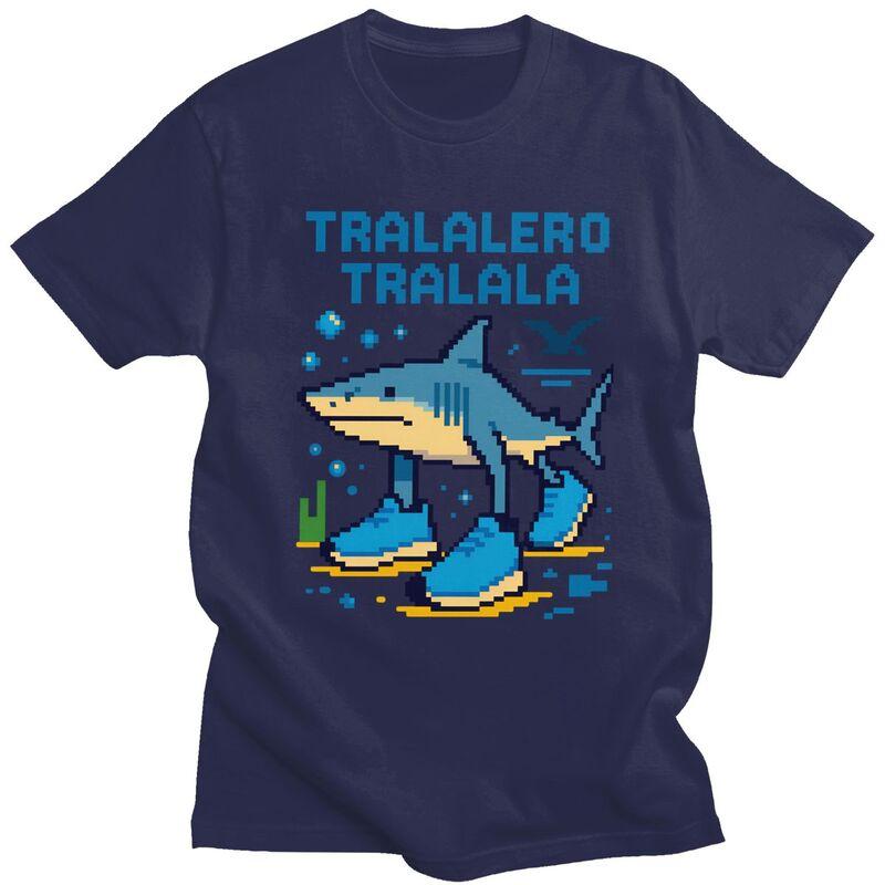 Male Tralalero Tralala Italian Brainrot Meme T Shirts Round Neck Short Sleeve 100 Cotton Tee Shirt Novelty Summer Tyle Clothing