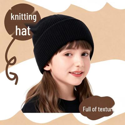 Chapéu de Tricô Infantil com Mistura de Lã: Gorro Aconchegante com Proteção para as Orelhas para Outono e Inverno, Design Fofo e Versátil para Pais e Filhos.
