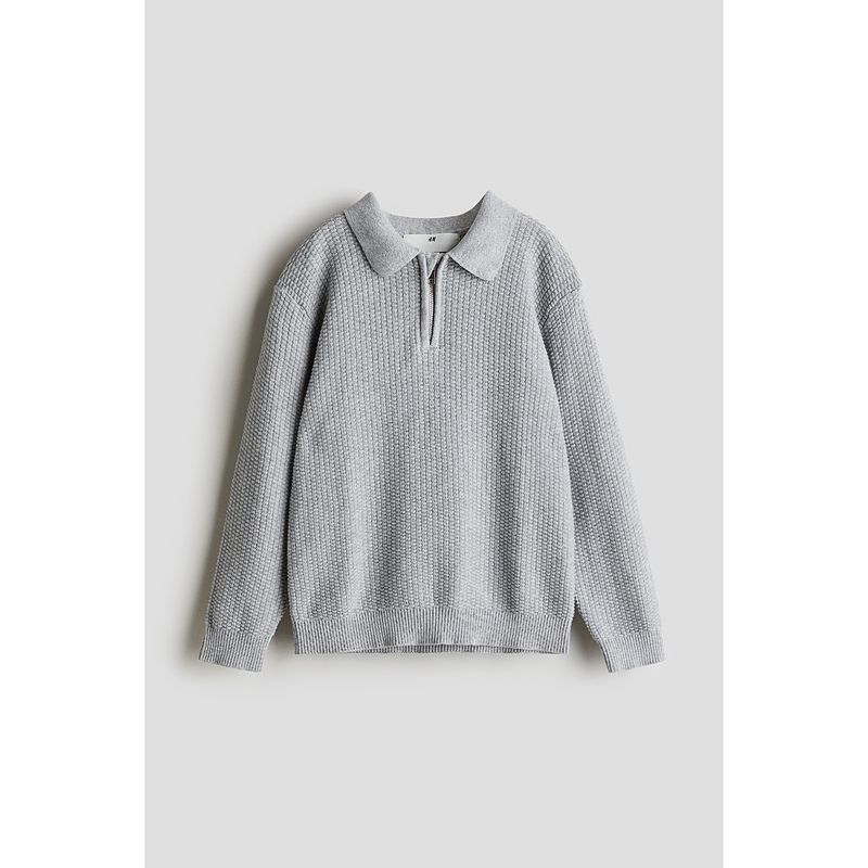 

Детская одежда HM Свитер для мальчиков Осенний Приталенный В рубчик Воротник поло Пуловер Вязаный 1246445 Gray 110/56(2-4Y)